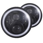 Dot Approved 7″ Black LED Daymaker Headlight with White Halo/Amber Turn Signal for Jeep Wrangler JK LJ TJ CJ HUMMER H1 H2 Land Rover Defender