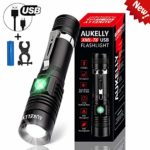 Aukelly LED Flashlight USB Rechargeable Flashlights High Lumens Bicycle Flashlight,Waterproof,4 Modes,Zoomable,Tactical Mini Flashlight,LED Handheld Flashlights with Clip,for Camping,18650 Battery Inc