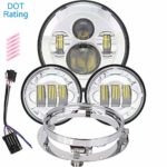 7 inch LED Headlight Fog Passing Lights DOT Kit Set Ring Motorcycle Headlamp Ring for Harley Davidson Touring Road King Ultra Classic Electra Street Glide Tri Cvo Heritage Softail Deluxe Fatboy Chrome