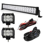 YITAMOTOR LED Light Bar 24 Inch 120W Light Bar Combo + 2PCS 18W Spot Pod Lights with Wiring Harnesses Compatible for Offroad Truck, 4X4, ATV, Boat, Jeep, Motorcycle, Trailer, 3 Years Warranty