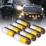 Xprite White & Amber Yellow 4 LED 4 Watt Emergency Vehicle Waterproof Surface Mount Deck Dash Grille Strobe Light Warning Police Light Head with Clear Lens – 8 Pack