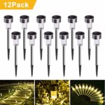 Joidy 12 Pack Solar Pathway Lights Outdoor, LED Solar Powered Garden Lights, Stainless Steel Landscape Lighting for Garden, Lawn, Patio, Yard, Walkway, Driveway Warm White