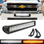 iJDMTOY Lower Grille Mount 20″ Dual Color LED Light Bar Kit For 2011-14 Chevy Silverado 2500 3500 HD, Includes (1) 120W LED Lightbar, Lower Bumper Opening Mounting Brackets & On/Off Switch Wiring Kit