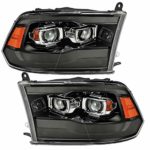 SPPC For 2009-2018 Dodge Ram Smoke Black Switchback Projector Headlights Replacement Headlamps w/LED DRL