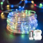 YULAMP LED Rope Light Outdoor, Led Rope Light Battery Operated String Light 40FT 120LED/RGB Strip Light,Rope Light 8 Modes Fairy Lights Dimmable/Timer with Remote Control for Indoor/Outdoor