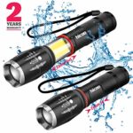 Hicoo 2 Pack Tictical Flashlights -Led Flashlight High Lumens – Zoomable Waterproof 6 Modes COB Work Light -T6 Super Bright – 18650 or AAA Battery – As Seen On Tv
