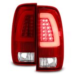 For 97-03 Ford F150 99-07 F250 F350 Super Duty Red Clear LED Tube Tail Lights Lamps Pair Left and Right