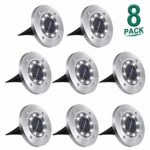 Solar Ground Lights,8 LED Garden Lights Waterproof Patio Outdoor Light with Light Sensor for Lawn,Pathway,Yard,Driveway,Step and Walkway (8 Pack White)