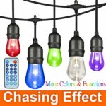 ANGROC 49Ft LED Outdoor RGBW Color Changing Chasing String Light, 26(24+2Free) Edison Vintage Bulb, Wireless Remote Control, Heavy-Duty Commercial Grade, Waterproof, Patio Lighting for Garden Backyard