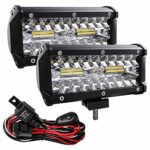Zmoon Led Light Bar, 2Pcs Off Road Lights 240W 24000lm with Led Wring Harness(10ft /2 Lead), Waterproof Led Spot&Flood Combo Beam Light Bar for SUV/ATV/Jeep/Boat