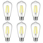 Ascher Vintage LED Edison Bulbs, 6W, Equivalent 60W, High Brightness Daylight White 4000K, ST58 Antique LED Filament Bulbs, E26 Medium Base, Non Dimmable, Clear Glass, Pack of 6