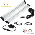 Ultra Thin LED Under Cabinet/Counter Kitchen Lighting Plug-in, Dimmable 2 Coin Thickness LED Light with 42 LEDs, Easy Installation Natural White 12V/1A 5W/450LM CRI90, 2 Pack, All in One Kit