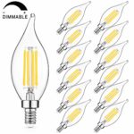 E12 LED Candelabra Bulb 60W Equivalent Dimmable, 5000K Daylight White, 600LM LED Chandelier Light Bulbs 6W, CA11 Flame Tip Vintage LED Filament Candle Bulb with Decorative Candelabra Base, 12-Pack
