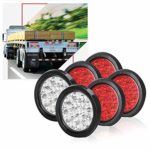 TOPPOWER 4-Inch Round LED Truck/Trailer Taillights with Rubber Grommet 4RED+2WHIET 16LED Stop/Turn/Brake/Reverse/Back up Lights LED Trailer Side Maker Lamps Waterproof 12/24V(6Pcs)