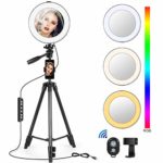 8″ Selfie Ring Light with Tripod and Phone Holder for YouTube Video/Makeup, RGB Colorful Lamp for Live Stream/Photography, Mini LED Camera RingLight Work with iPhone 7/7 Plus/Xs/Xs Max/Android