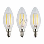 OPALRAY LED Candelabra LOW Voltage Bulb, DC 12V, 2W 200Lm, Dimmable, Warm White Light, E12 Candle Base, Clear Glass Torpedo Tip, 25W Incandescent Equivalent, 12Volts AC/DC Power, 3 Pack