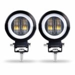3 inch LED Fog light Round – RACBOX 40W 8000LM LED Driving Light 6000K White with White Halo Angel Eye for Off-road Marine Motorcycle, Pack of 2