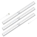 Motion Sensor Closet Lights, OxyLED USB Rechargeable Under-Cabinet Lightening, Stick-on Cordless 20 LED Night Light Wardrobe Stairs Step Light Bar, Safe Lights with Magnetic Strip (3 Pack)