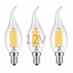 OPALRAY LED Candelabra Bulb,12V Low Voltage, Dimmable with 12V DC Dimmer, 6W 600Lm, 60W Incandescent Equivalent, Warm White Light, E12 Small Base, Clear Glass Flame Tip, 12V Power Supply, 3 Pack