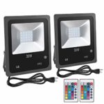 LE Outdoor Led Flood Lights, IP65 Waterproof, 30W RGB, 16 Color Changing, 4 Lighting Modes, Plug in Security Floodlights with Remote Control, for Home, Backyard, Patio, Garage, Tree, Pack of 2