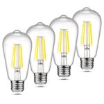 Ascher Vintage LED Edison Bulbs, 6W, Equivalent 60W, High Brightness Daylight White 4000K, ST58 Antique LED Filament Bulbs, E26 Medium Base, Non-Dimmable, Clear Glass, Pack of 4