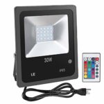 LE Outdoor Led Flood Lights, IP65 Waterproof, 30W RGB, 16 Color Changing, 4 Lighting Modes, Plug in Security Lights with Remote Control, for Home, Backyard, Patio, Garage and More
