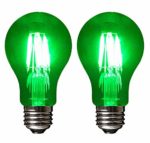 SleekLighting LED 4Watt Filament A19 Green Colored Light Bulbs Dimmable – UL Listed, E26 Base Lightbulb – Energy Saving – Lasts for 25000 Hours – Heavy Duty Glass – 2 Pack