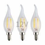 OPALRAY DC/AC 12V Low Voltage LED Candelabra Bulb, 2W 200Lm, Dimmable with DC Dimmer, Warm White Light, E12 Base, Clear Glass Flame Tip, 25W Incandescent Replacement, Solar System 12Volt Power, 3 Pack