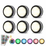 LED Closet Lights Elfeland Wireless Color Changing RGB Puck Light 6 Pack with 2 Remote Controls Dimmable Under Cabinet Lighting Battery Powered Lights Under Counter Lighting Stick On Lights