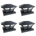 iGlow 4 Pack Black Outdoor Garden 6 x 6 Solar SMD LED Post Deck Cap Square Fence Light Landscape Lamp PVC Vinyl Wood