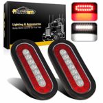 Partsam 2Pcs 6.3″ inch Oval Truck Trailer Led Tail Stop Brake Lights Taillights Running Red and White Backup Reverse Lights, Sealed 6.3 inch Oval led Trailer Tail Lights w reflectors Flush Mount