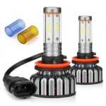JamieWIN H11 Led Headlight Bulbs 12000LM 100W with 4 Sides CSP Chips All in One H8 H9 Fog Lights/Low Beam 3000K Yellow/6000K Cool White/8000K Blue Car Truck Motorcycle Lamp Replacement