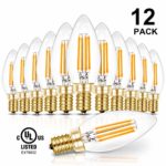 Hizashi 12 Pack Fully Dimmable E12 Candelabra Filament Bulb, 90+ High CRI, 40W Equivalent E12 450 Lumen Dimmable B10 No Strobe LED Filament Candelabra Bulbs, 2700k Warm White, UL Listed