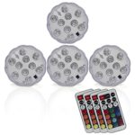 Tripop RGB Color Changing LED Lights, 13 Colors 4 Modes Submersible Lights with Remote Controls + Battery Powered (4-Pack)