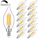 E12 LED Candelabra Bulb 60W Equivalent Dimmable LED Chandelier Light Bulbs 6W, 2700K Warm White, 600LM CA11 Flame Tip Vintage LED Filament Candle Bulb with Decorative Candelabra Base, 12-Pack