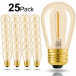 Hizashi – 25 Pack – 1W S14 LED Light Bulbs, Dimmable LED Edison Bulb E26, Equal to 11W Incandescent Bulbs, 2600K Warm White Filament Replacement Bulbs Amber Glass for Outdoor String Lights, UL Listed