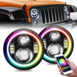 Firebug 7″ Jeep LED Headlights with Color Changing Halo Ring Bluetooth Remote Control for Jeep Wrangler JK LJ CJ TJ Hummber H1 H2 (Pair)