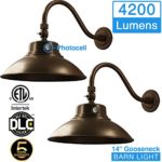 14in. Brown LED Gooseneck Barn Light 42W 4200lm Warmlight LED Fixture for Indoor/Outdoor Use – Photocell Included – Swivel Head,Energy Star Rated – ETL Listed – Sign Lighting – 3000K Warmlight 2pk