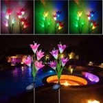 LLguz 4 LED Lily Discoloration Solar Flower Light Outdoor Garden Romantic Dreamlike Xmas Holiday Home Garden Decoration [Ship from USA Directly]