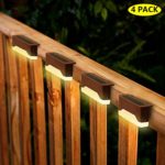 Solar Step Lights Outdoor Waterproof LED Solar Stairs Lights for Deck Patio Fence Walkways – Auto On/Off 4 Pack Warm Light