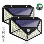 Solar Lights Outdoor, Solar Powered Motion Sensor Lights 100 LEDs Outdoor Waterproof Wall Light Night Light with 3 Modes with 270° Wide Angle for Garden, Patio Yard, Deck Garage, Fence – 2 Pack