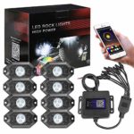 RGB LED Rock Light Kit, Auto Power Plus Neon Led Lights Waterproof Bluetooth Strobe Lights Underglow RGB led lights for Truck SUV ATV Boat Motorcycle Off Road Jeep – 8 Pods