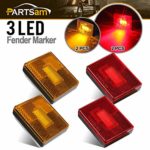 Partsam 4 Pcs(2Amber 2Red) Square LED Trailer Side Marker Light with Reflector Stud Mount 3LED, 2-4/5″ Rectangular LED Truck Trailer Light Side Reflex