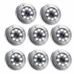 Solar Ground Lights,8 LED Disk Lights Solar Powered Waterproof Garden Pathway Outdoor in-Ground Lights with Light Sensor (Bright White 8 Packs)