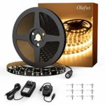 Olafus Dimmable LED Strip Lights Kit, 32.8ft 12V Under Cabinet Lighting 600 LEDs, SMD 2835 3000K Warm White, Non-Waterproof Black PCB Board LED Tape Light for Kitchen Bedroom TV UL Listed Power Supply