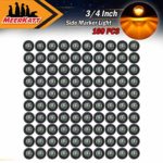 Meerkatt (Pack of 100) 3/4″ Inch Mini Round Smoked Lens Amber Side LED Marker Indicator Light Universal Clearance Lamp Trailer Truck RV Boat Jeep Waterproof included black rubber grommets 12V DC