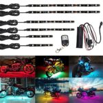 NBWDY 6Pcs Led Light Kits Multi-Color Wireless Remote Control Motorcycle Atmosphere Lamp RGB Flexible Strips Ground Effect Light for Motorcycle