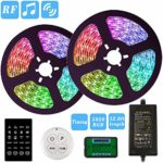 Dual Remote RGB led Strip Lights,Music Rope Lights,32.8ft 300 LEDs RGB Strip Lights, 24 Key & 4 Key RF Remote Controller, 12V 5A Power Supply, sync to Music Flexible Changing Multi-Color Strip Lights