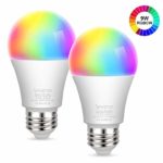 Sinvitron Led Wifi Smart Light Bulb E26 9W, Work with Amazon Alexa Google Home and IFTTT, No Hub Required, 900lm, A19 100W Equivalent, RGBCW Multi-color Changing – 2 Pack