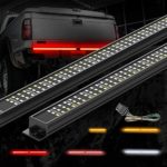 MICTUNING Triple Tailgate Light Bar Waterproof Plug-and-Play Aluminum Frame with Free 4-Way Flat Connector Wire – Amber Sequential Turn Signal, Red Brake/Running, White Reverse Lights for Pickup Truck